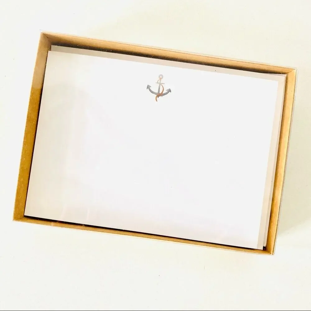 3 NEW ANTHROPOLOGIE White Grey Illustrated Anchor Nautical Card Notecards s/10